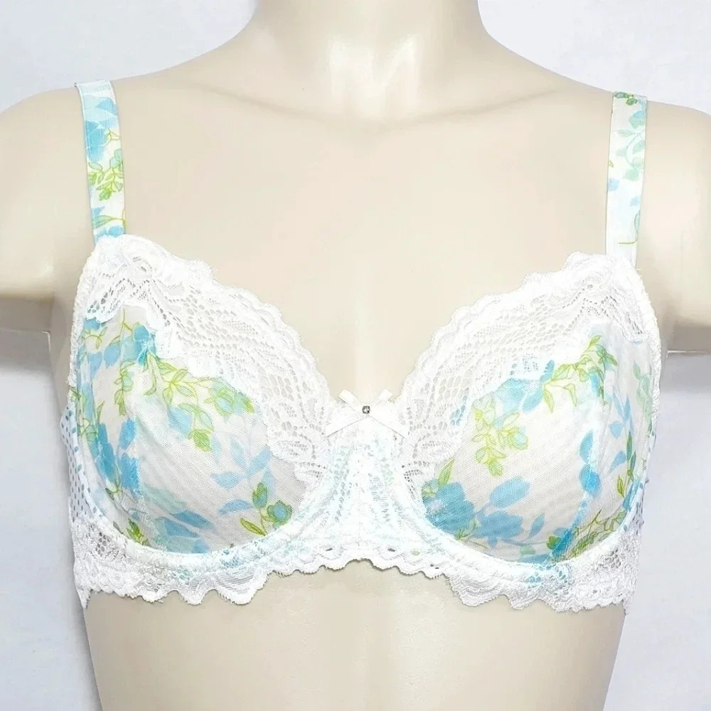 Lunaire Whimsy 15211 Barbados Sexy Basic Semi Sheer‎ Lace Underwire Bra 34C Blue
